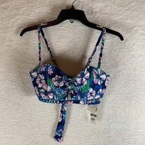 Sundazed Women's Blue Floral Print Bow Front Beka Bikini Top Size 36C NWT 9970